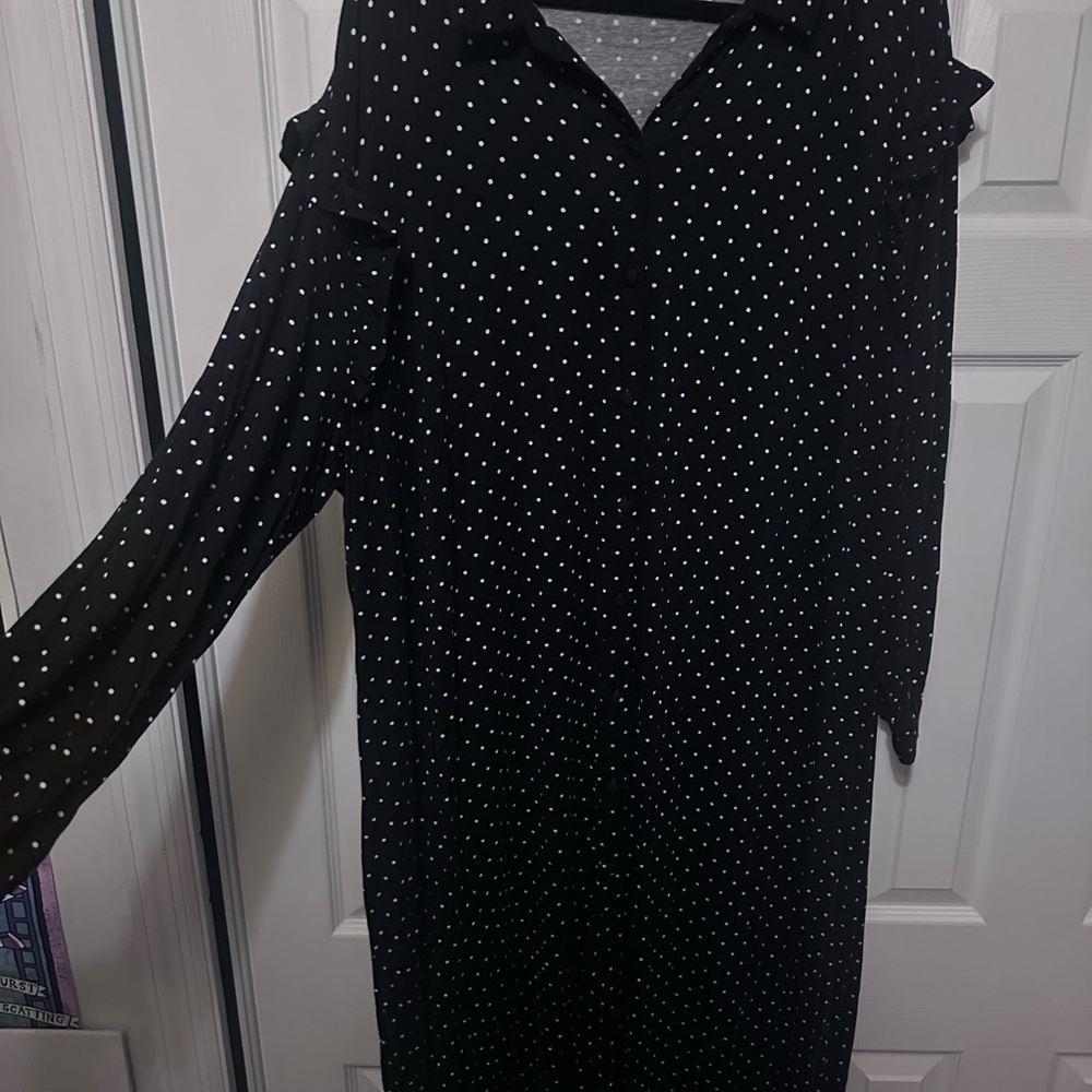 Black Polka Dot Dress with ruffle sleeve